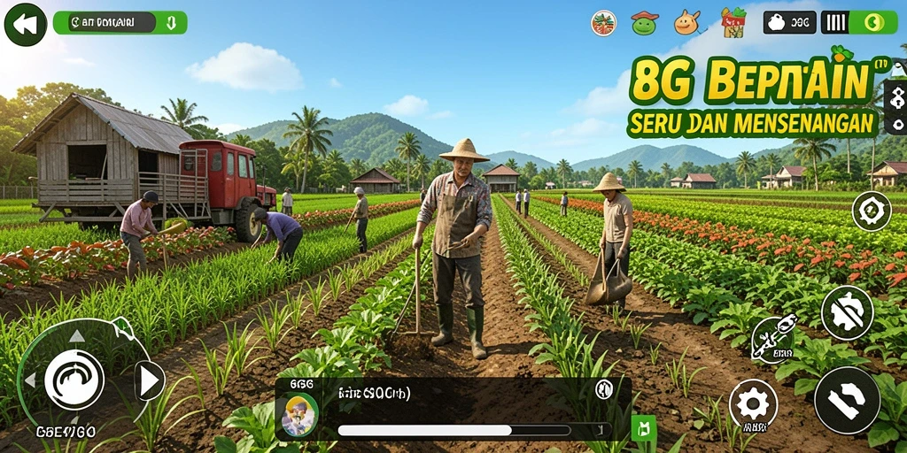 Tangkapan layar gameplay yang menampilkan aktivitas bercocok tanam di 8G8G.