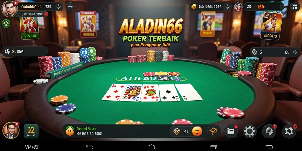 Screenshot gameplay ALADIN66 menunjukkan aksi Poker yang mendebarkan.