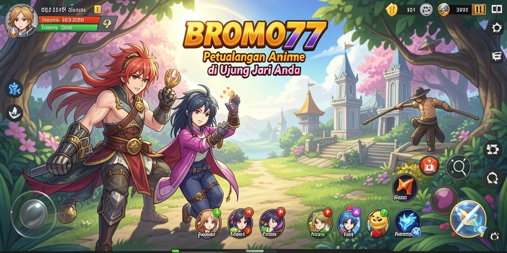 Screenshot dari gameplay menarik BROMO77 dengan karakter anime.