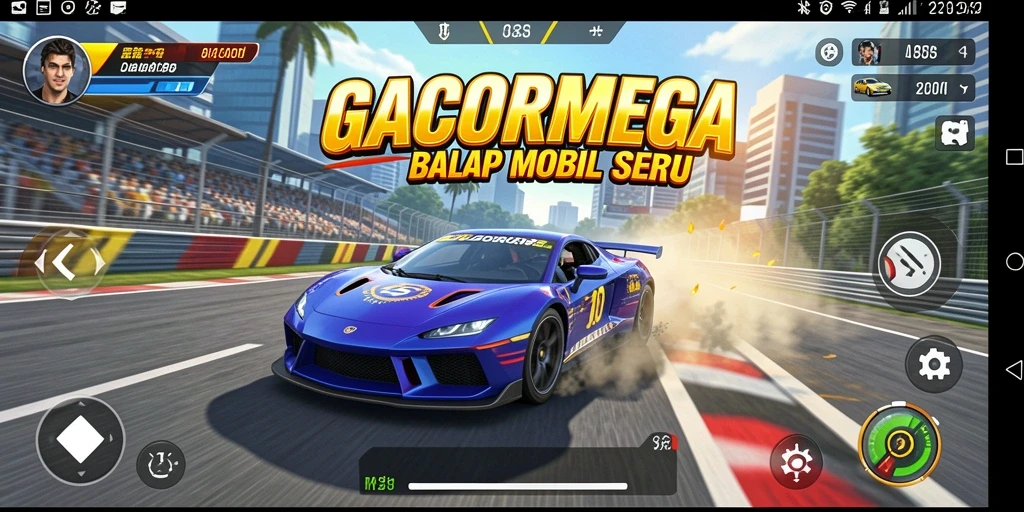 Tampilan gameplay GACORMEGA yang mendebarkan di lintasan balap.