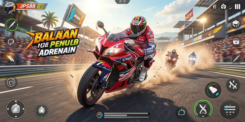 Screenshot JPS88 menampilkan aksi balapan motor yang intens.
