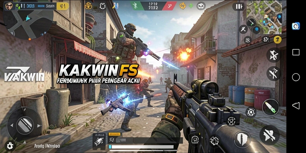 Screenshot gameplay KAKWIN yang menampilkan aksi tembak-menembak yang intens.