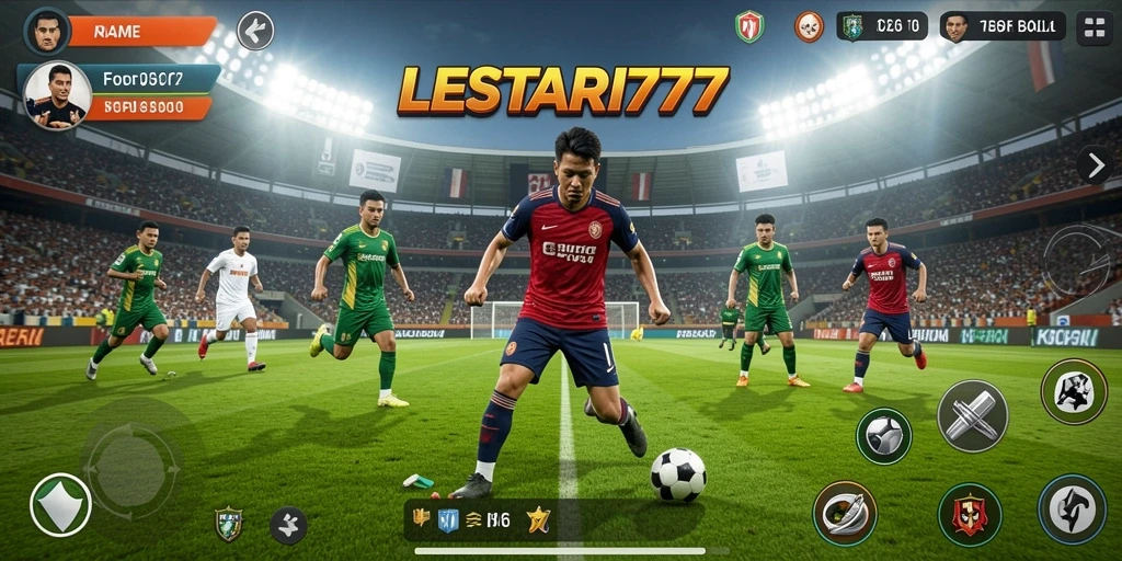 Screenshot gameplay LESTARI777 yang menampilkan aksi sepak bola yang mendebarkan.