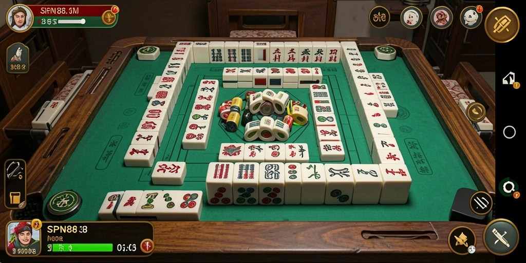 Tampilan gameplay seru dari SPN88 dengan elemen Mahjong.