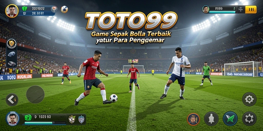 Screenshot permainan TOTO99 menampilkan aksi sepak bola seru.